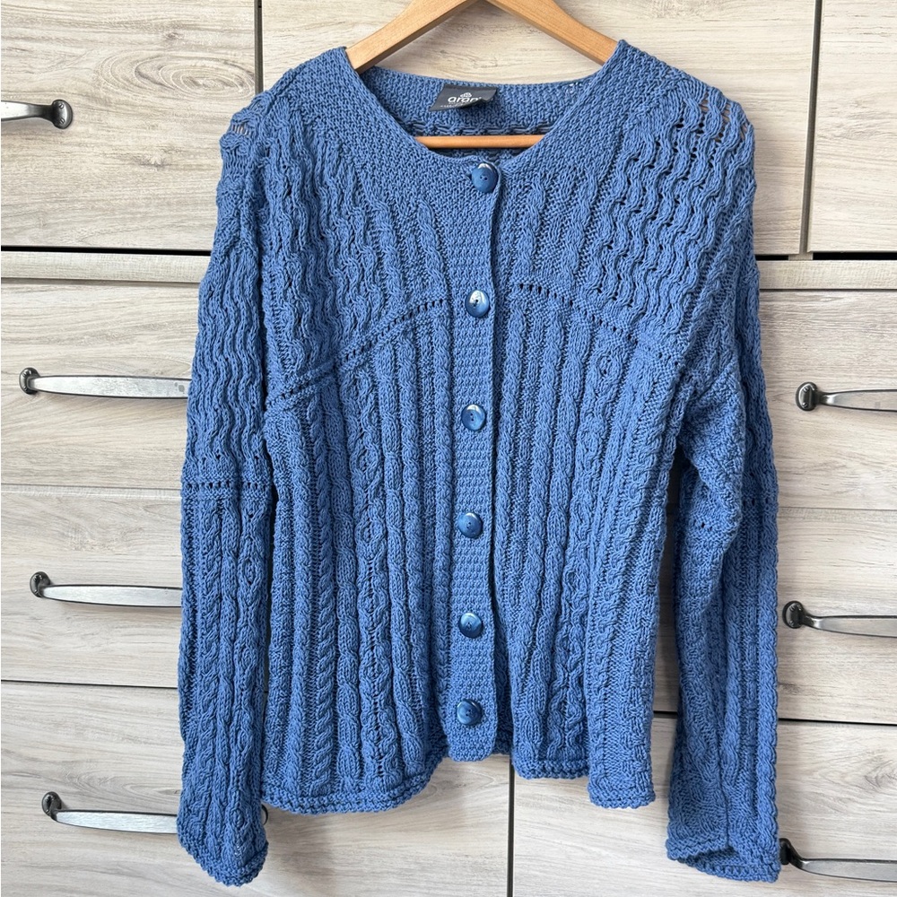 Aran Iris Cotton Ladies Cardigan - Blue size S - Picture 5 of 15